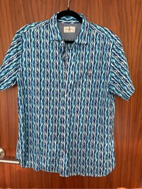 Psycho Bunny Blue Multi-Stripe Short Sleeve Button-Down Shirt